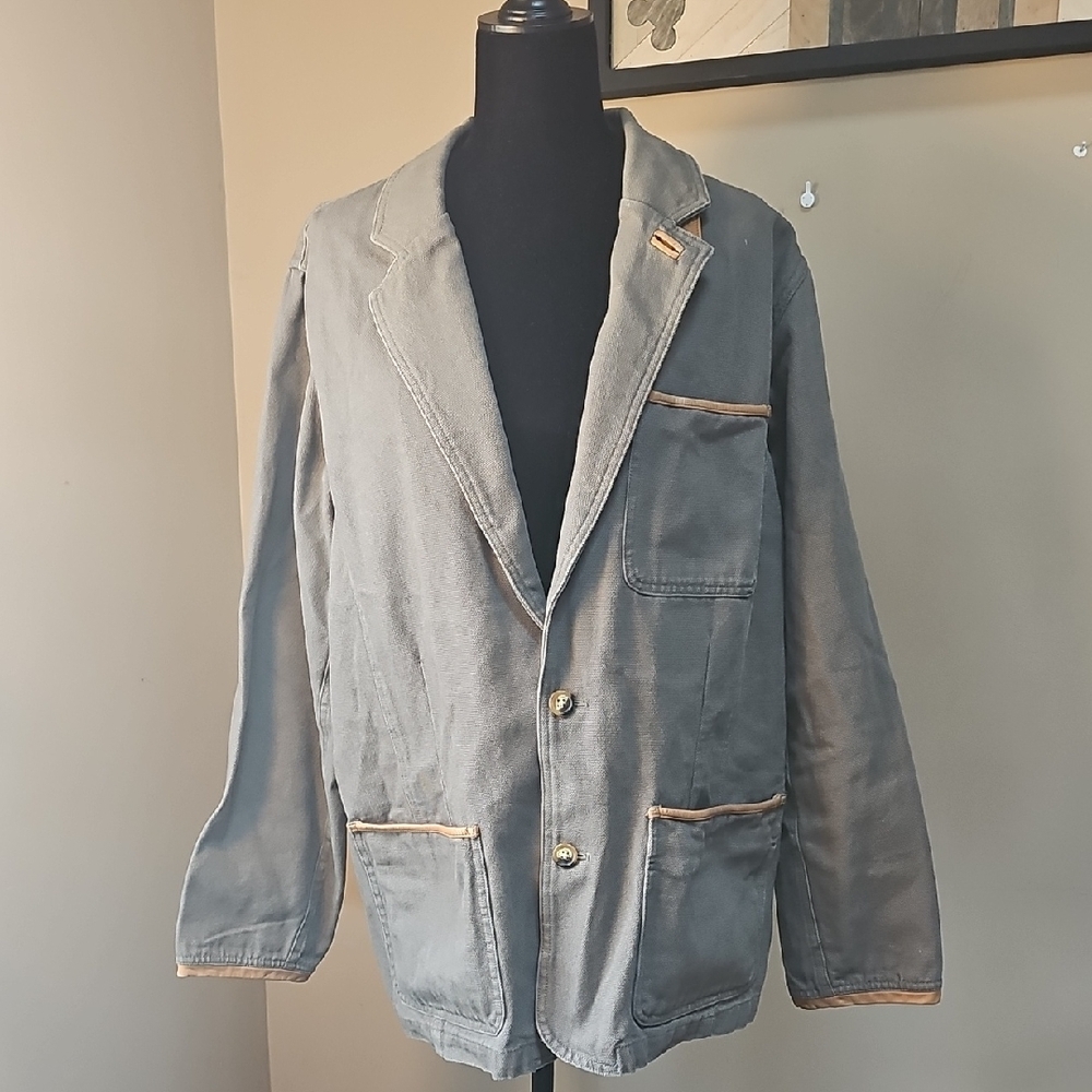 Orvis Olive Drab Blazer Jacket with Tan Details Elbow Patches Lots Of Pockets!